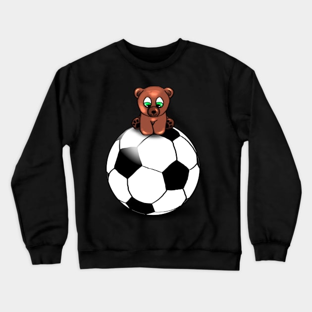 Little Cute Bear sitting on a football/ soccer Crewneck Sweatshirt by emyzingdesignz